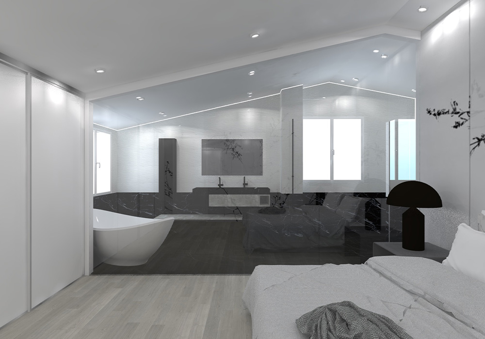 Appartement asnière vue 3D - salle de bain chambre